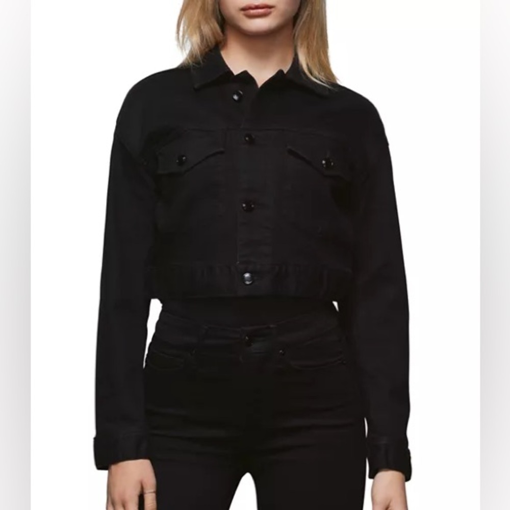 Good American Black Cropped Denim Jacket